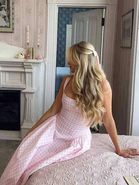 French Pink Plaid Suspender Dress - Image 4