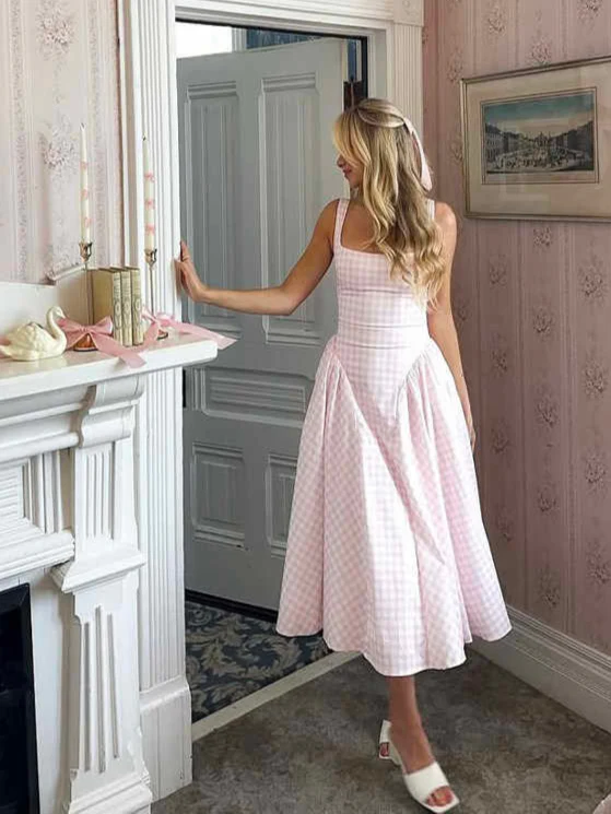 French Pink Plaid Suspender Dress - Image 5