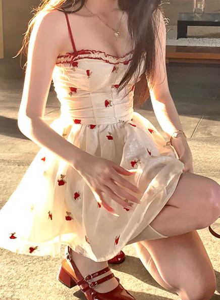 French Red Rose Suspender Dress - Image 3