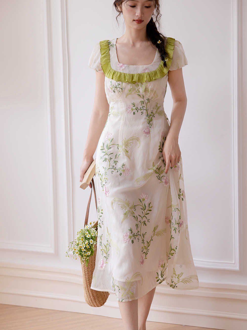 French Retro Floral Short-sleeved Dress - Image 5