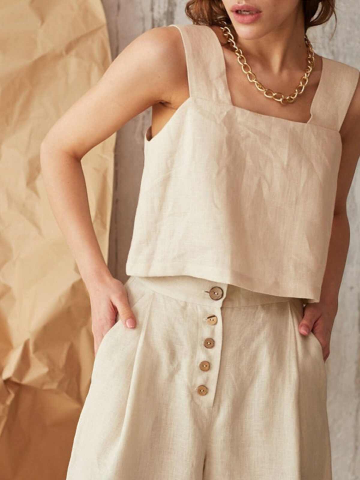 French Retro Linen Crop Top - Image 3