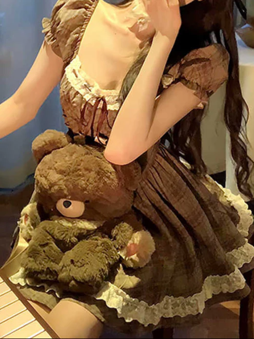 French Retro Puff Sleeves Dress - Image 3