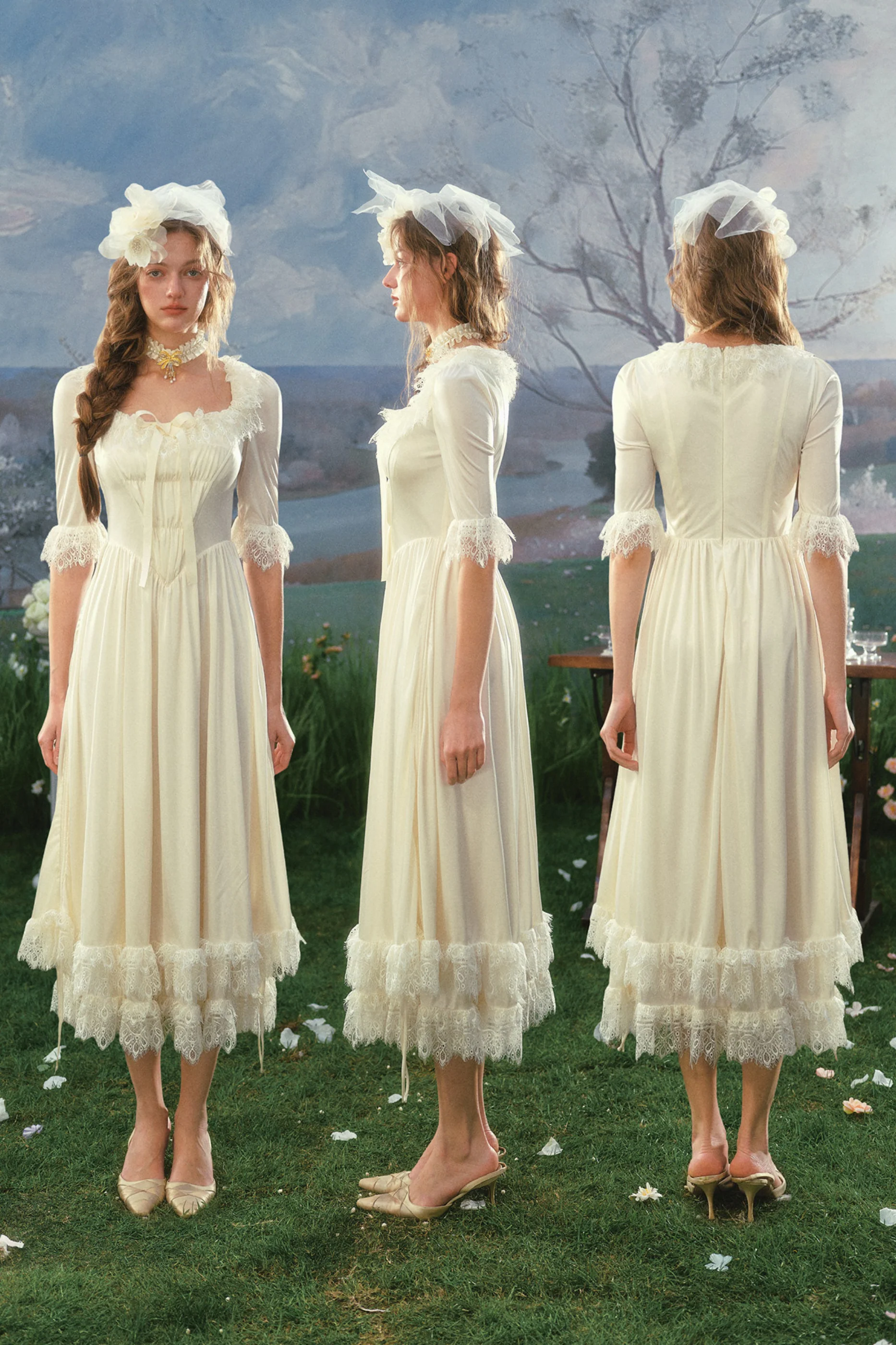 French Retro Satin Wedding Dress - Image 13