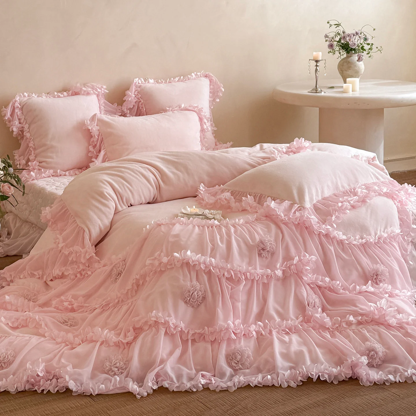 French romantic princess milk velvet sheets four-piece set
