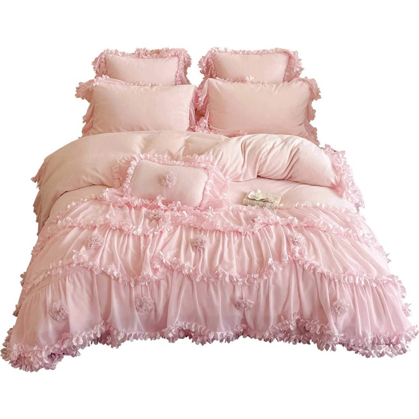 French romantic princess milk velvet sheets four-piece set - Image 2