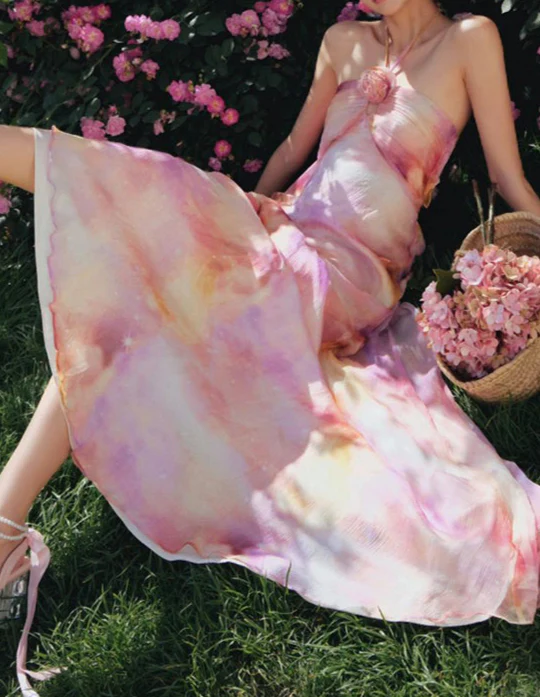 French Rose Halter-neck Dress - Image 3