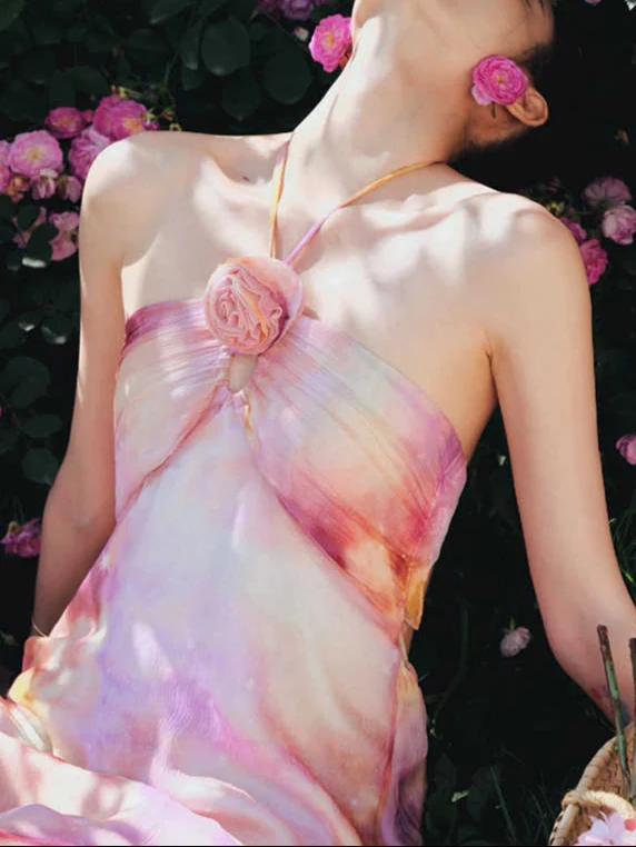 French Rose Halter-neck Dress - Image 5