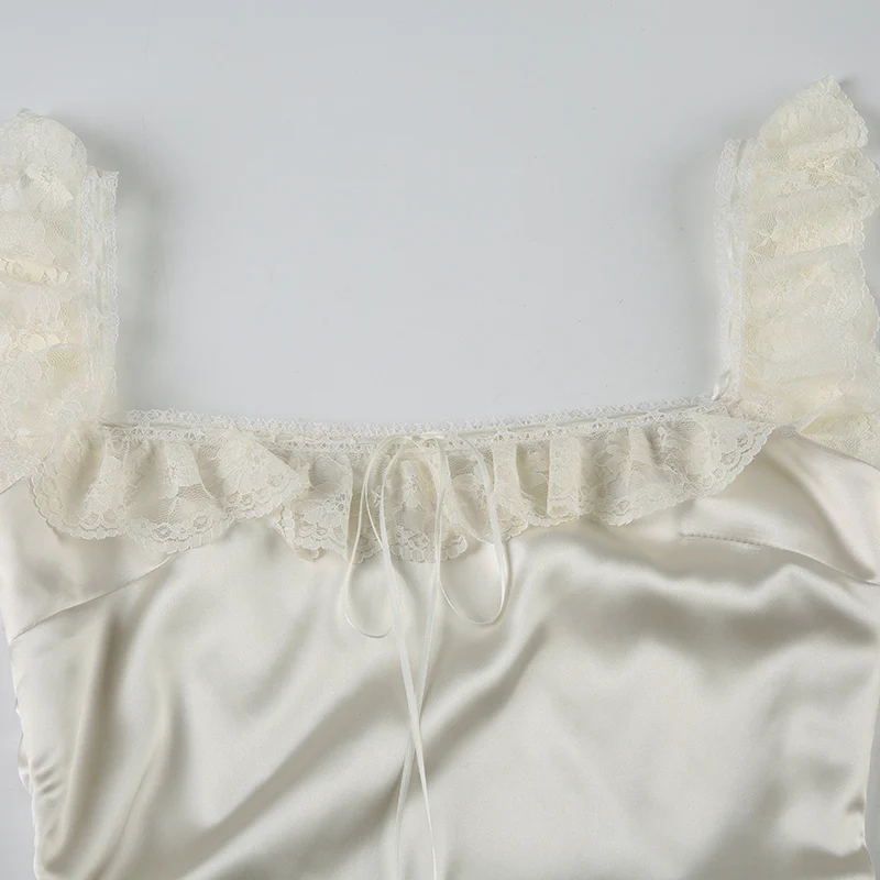 French Ruffled Lace Satin Dress - Image 7