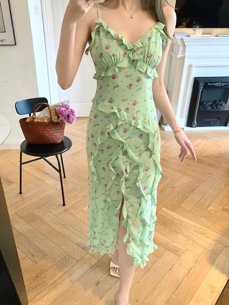 French Ruffled Suspender Floral Dress - Image 2