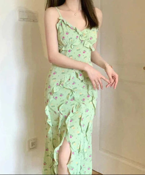 French Ruffled Suspender Floral Dress - Image 3