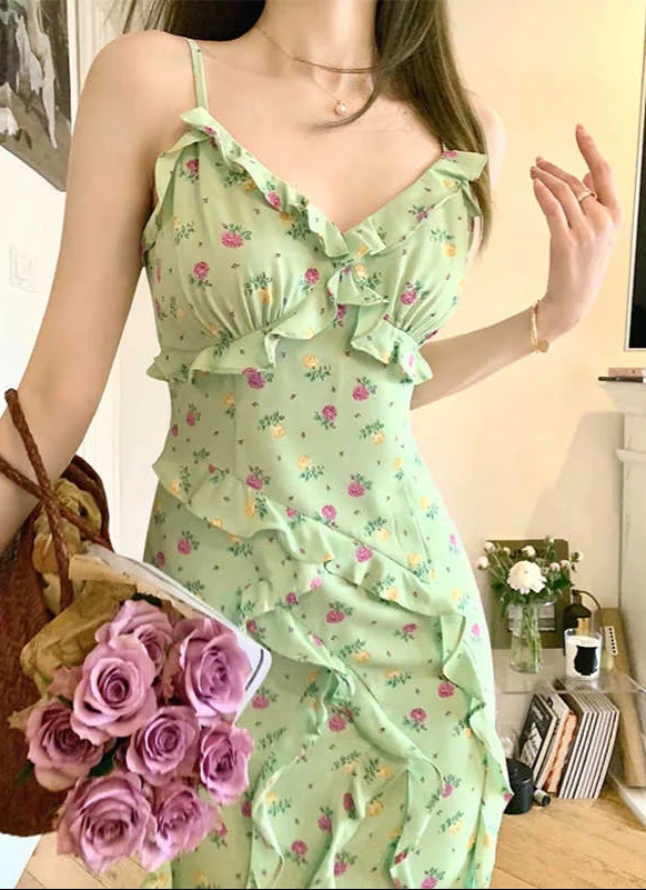 French Ruffled Suspender Floral Dress - Image 4