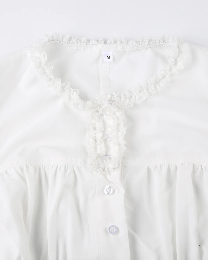 French Strapped Waist Lace Vintage Buttoned Coquette Top - Image 4