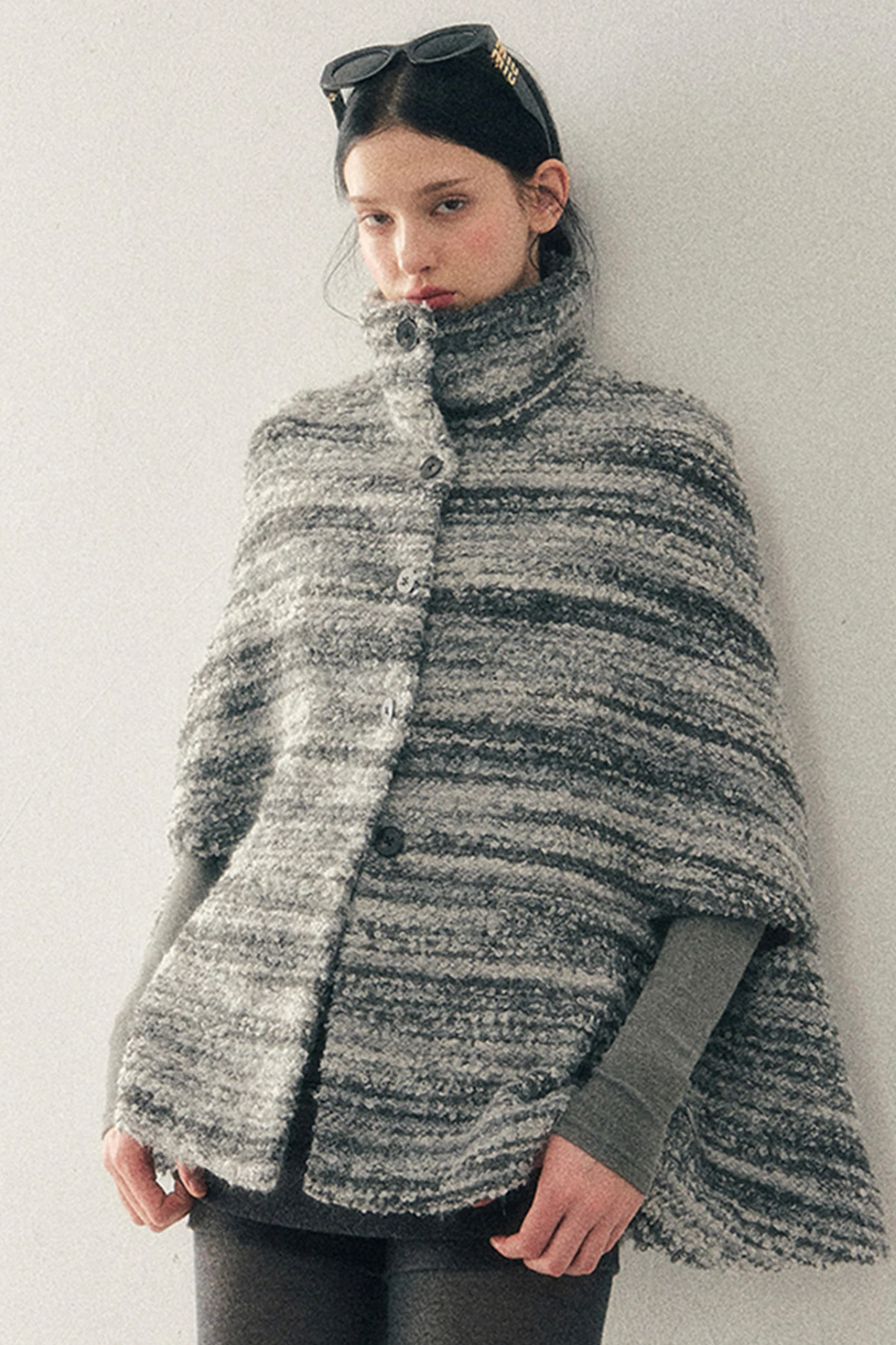 French Striped Wool Turtleneck Coat - Image 2