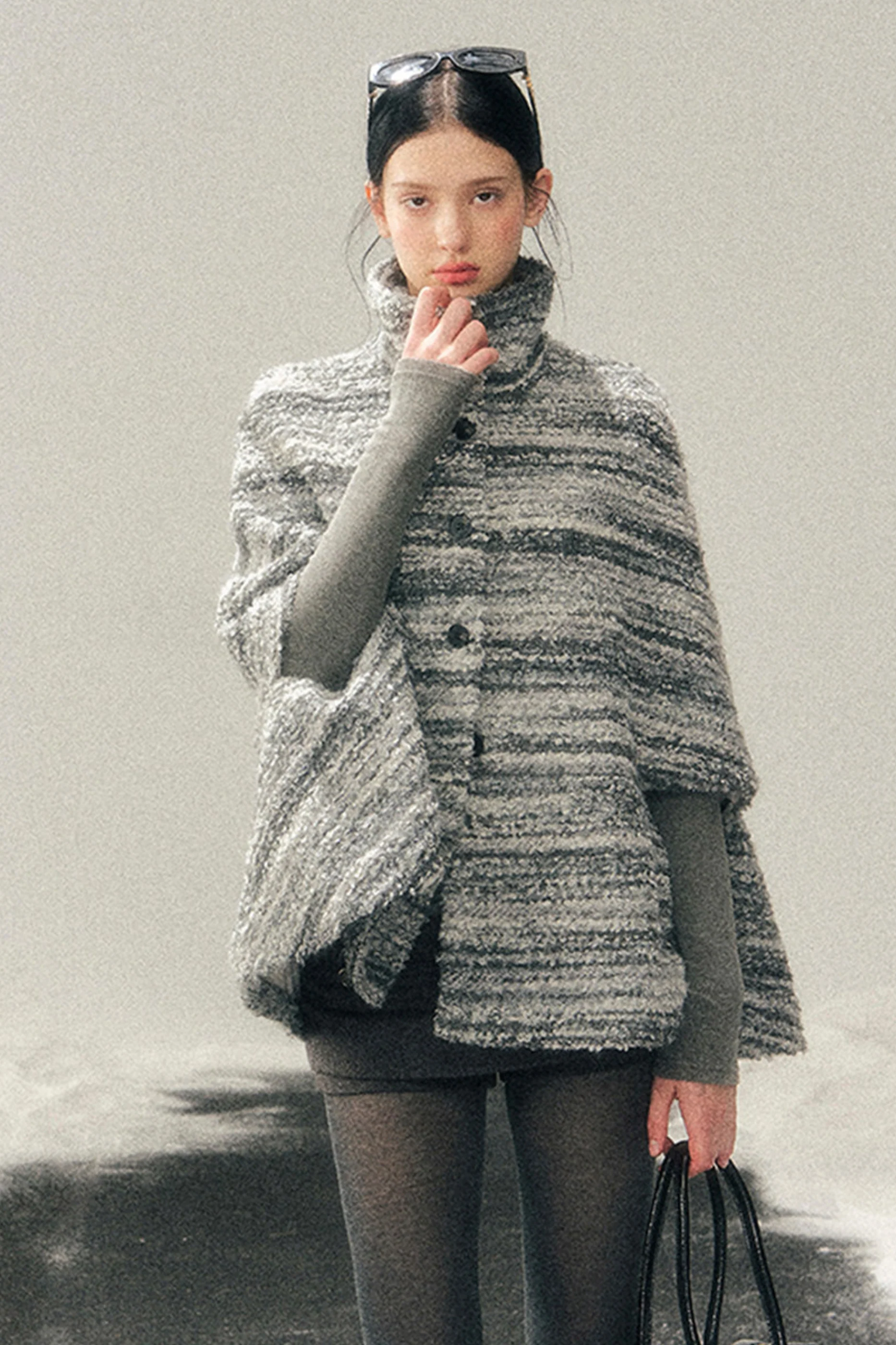 French Striped Wool Turtleneck Coat - Image 10