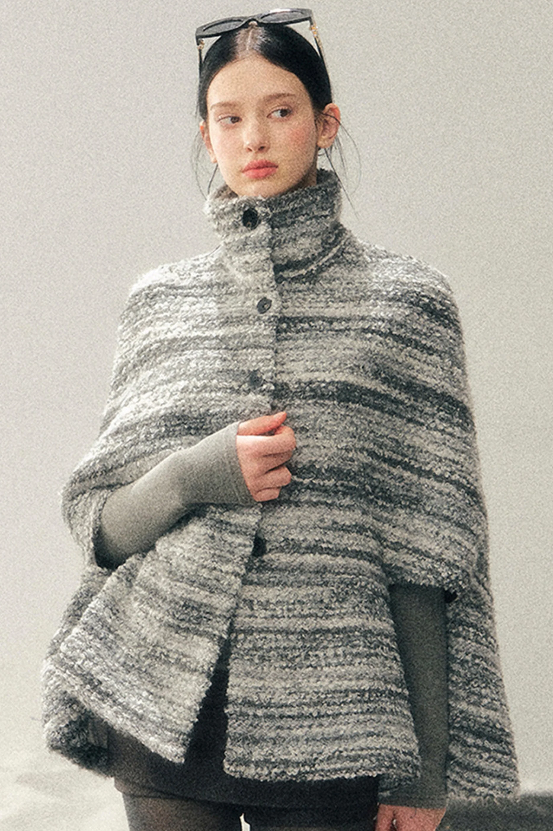 French Striped Wool Turtleneck Coat - Image 11