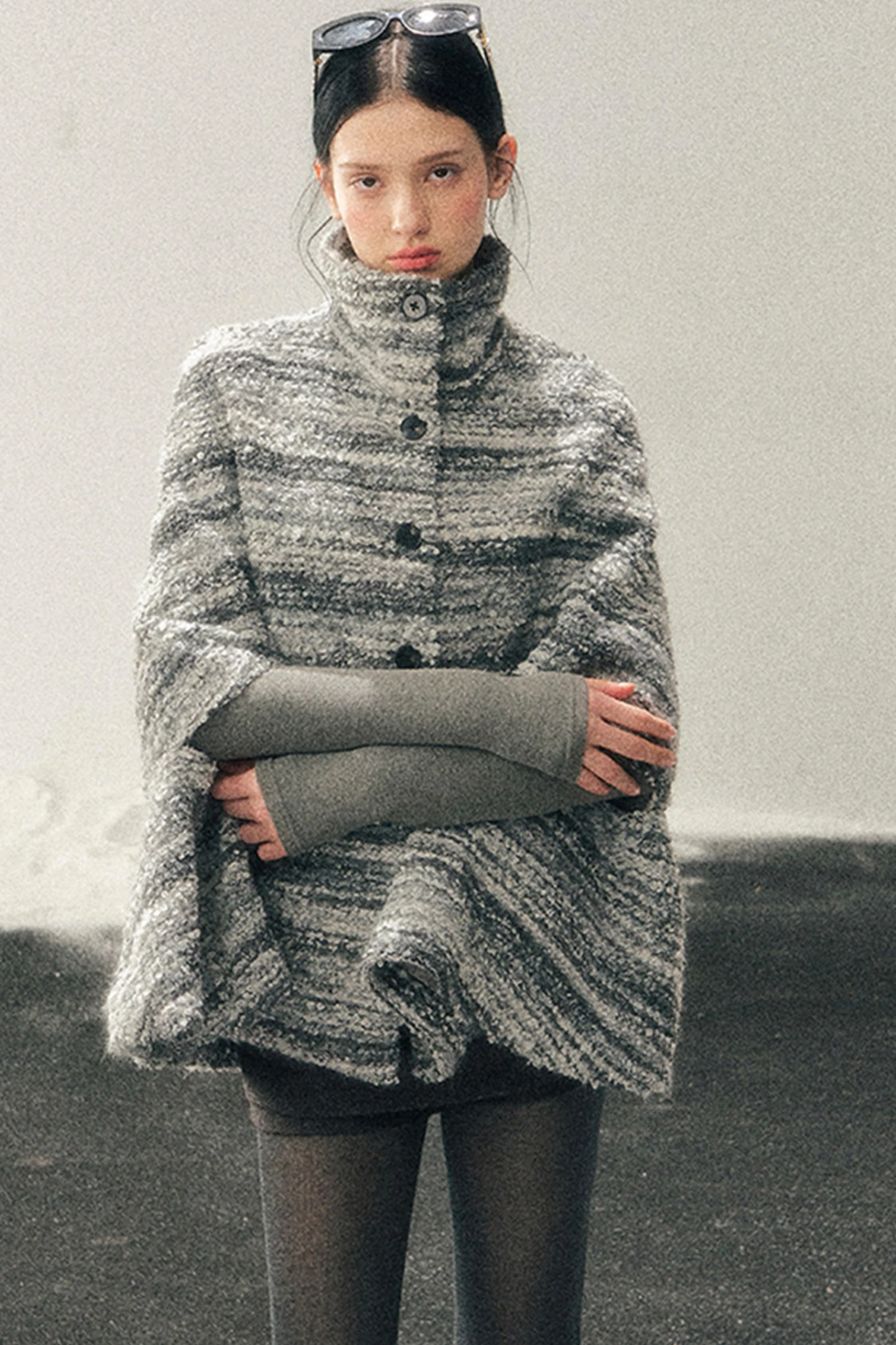 French Striped Wool Turtleneck Coat - Image 12