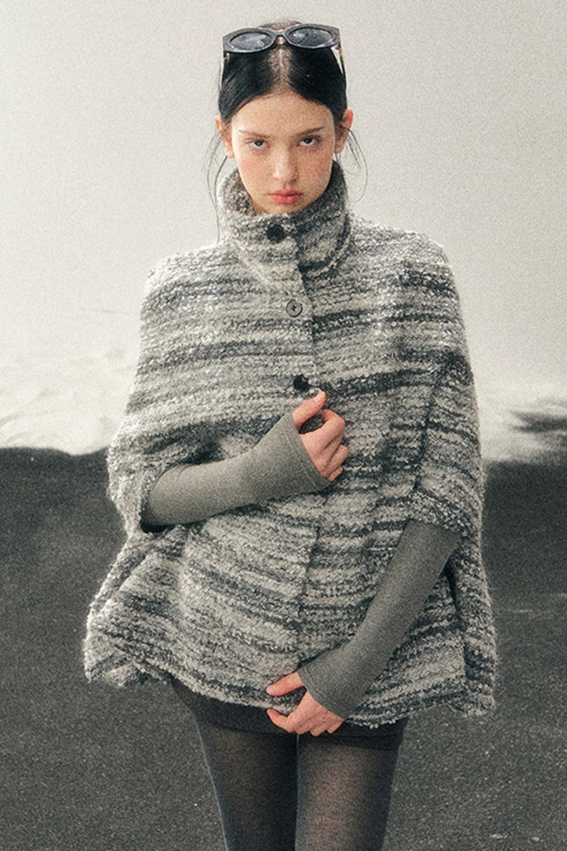 French Striped Wool Turtleneck Coat - Image 13