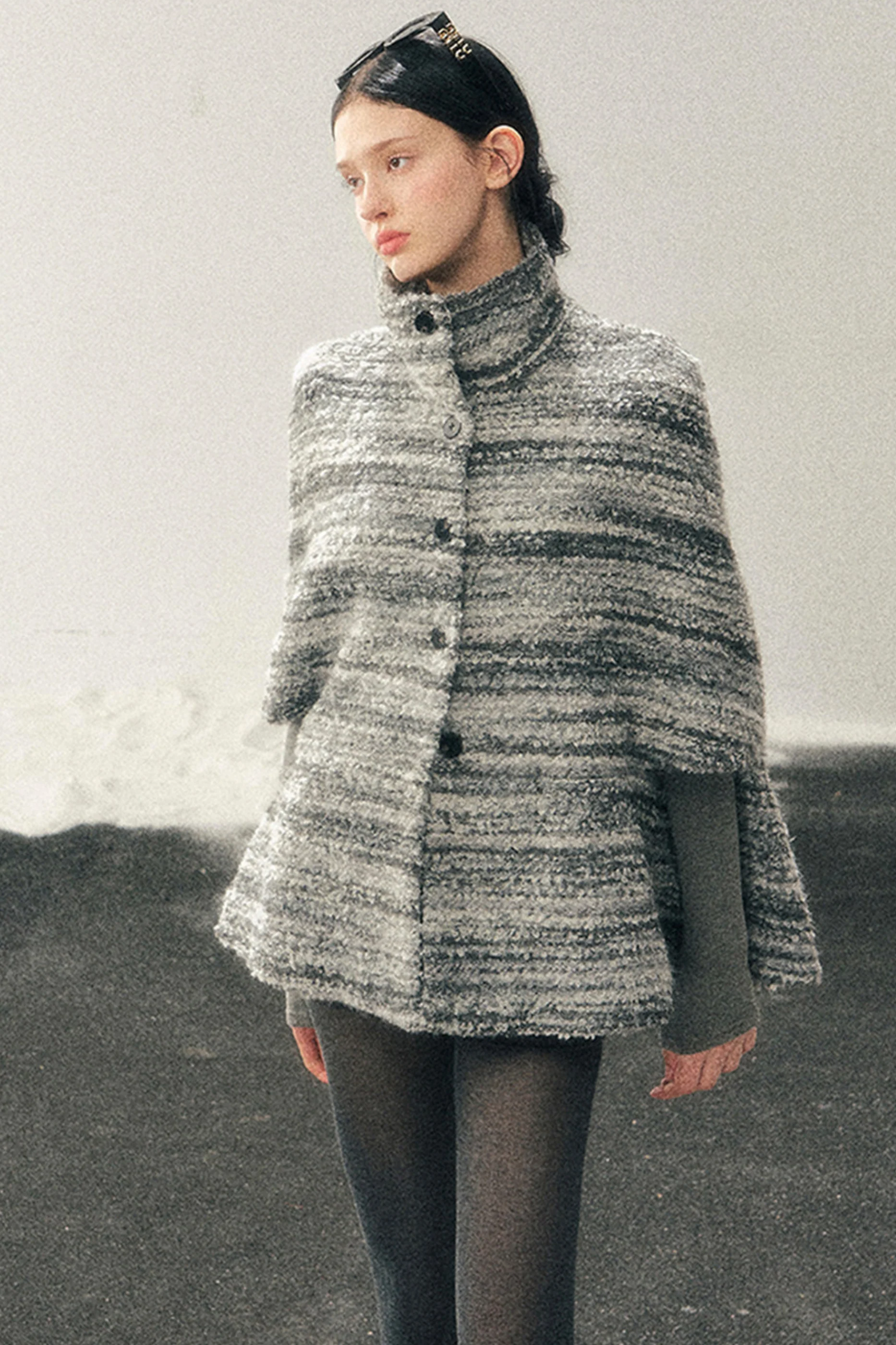 French Striped Wool Turtleneck Coat - Image 14