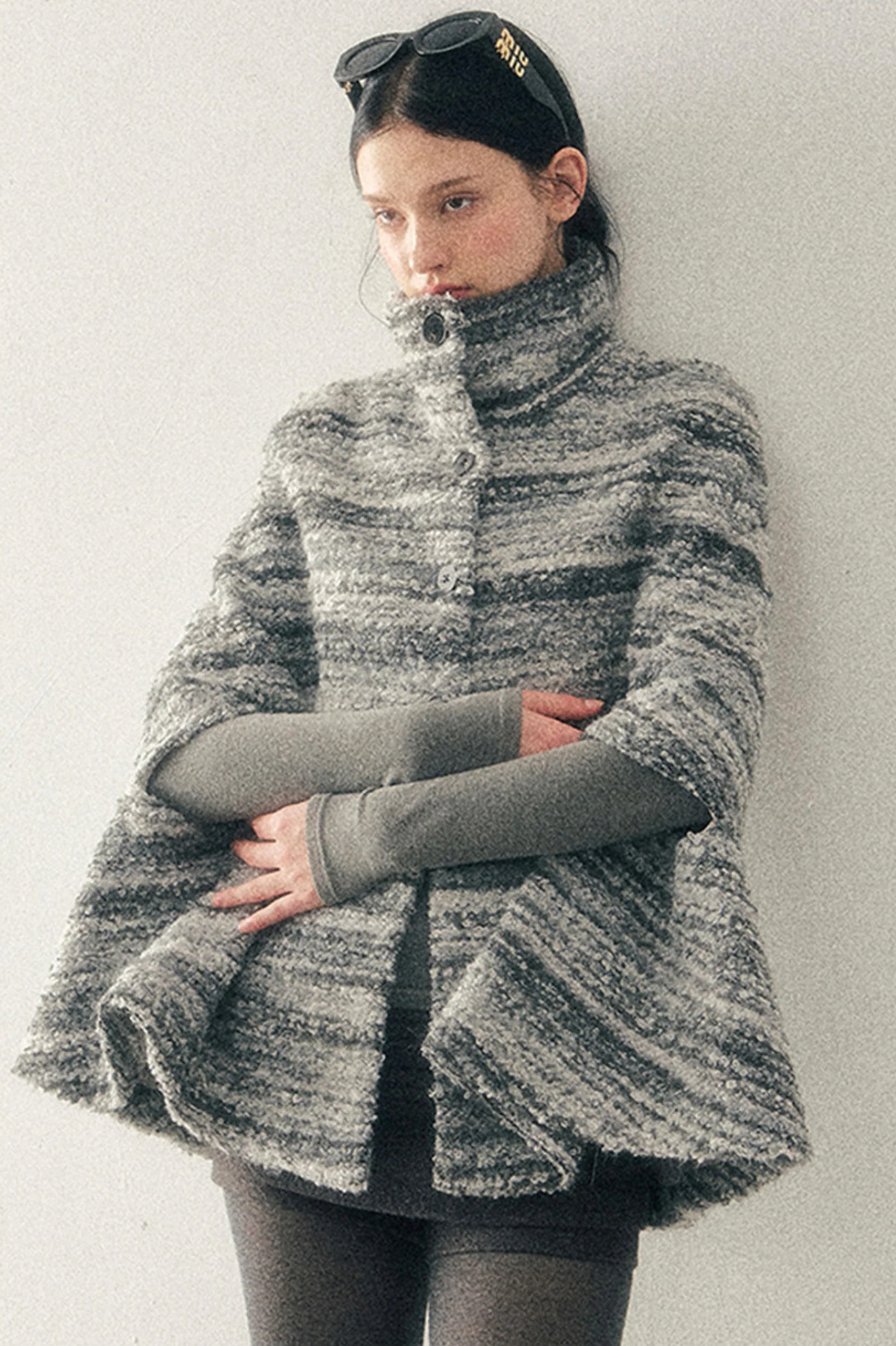 French Striped Wool Turtleneck Coat - Image 16