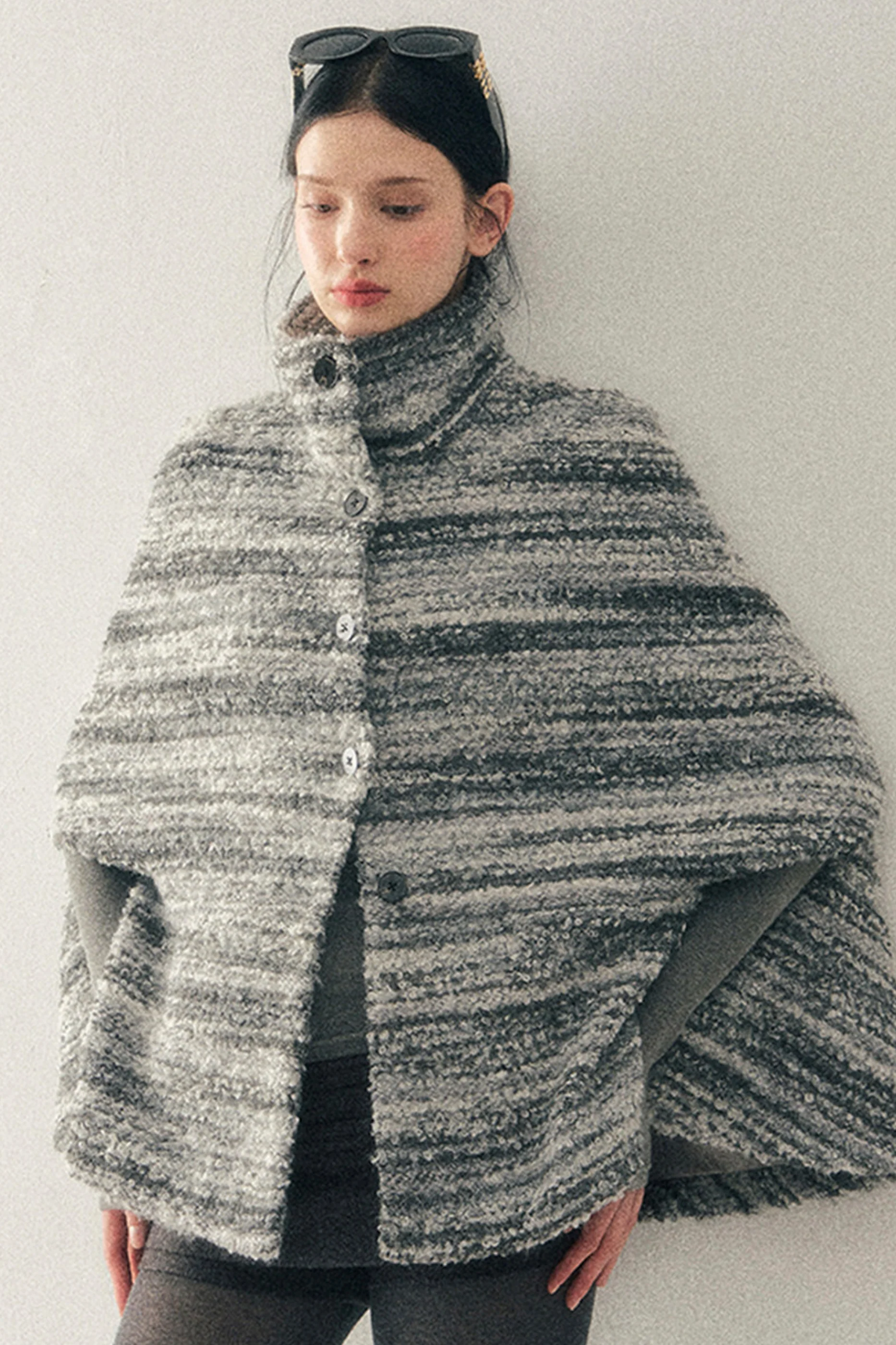 French Striped Wool Turtleneck Coat - Image 5