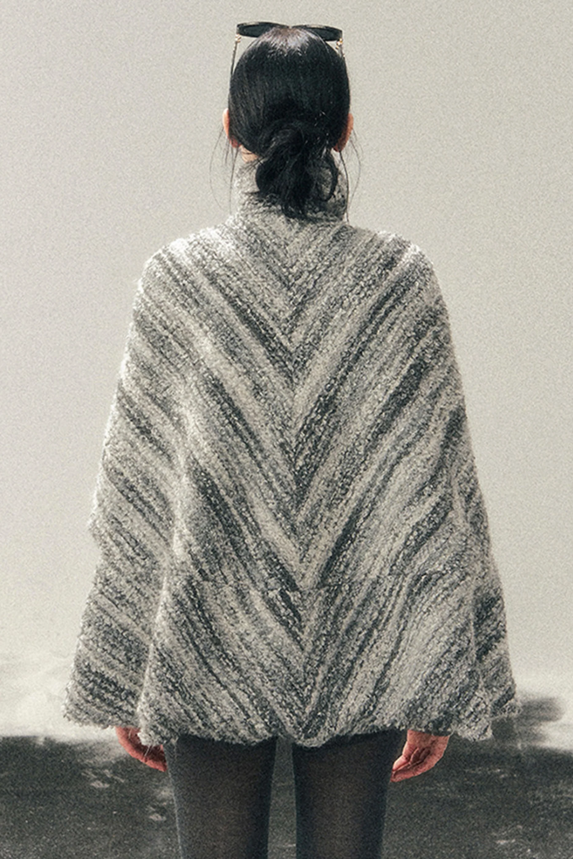 French Striped Wool Turtleneck Coat - Image 6