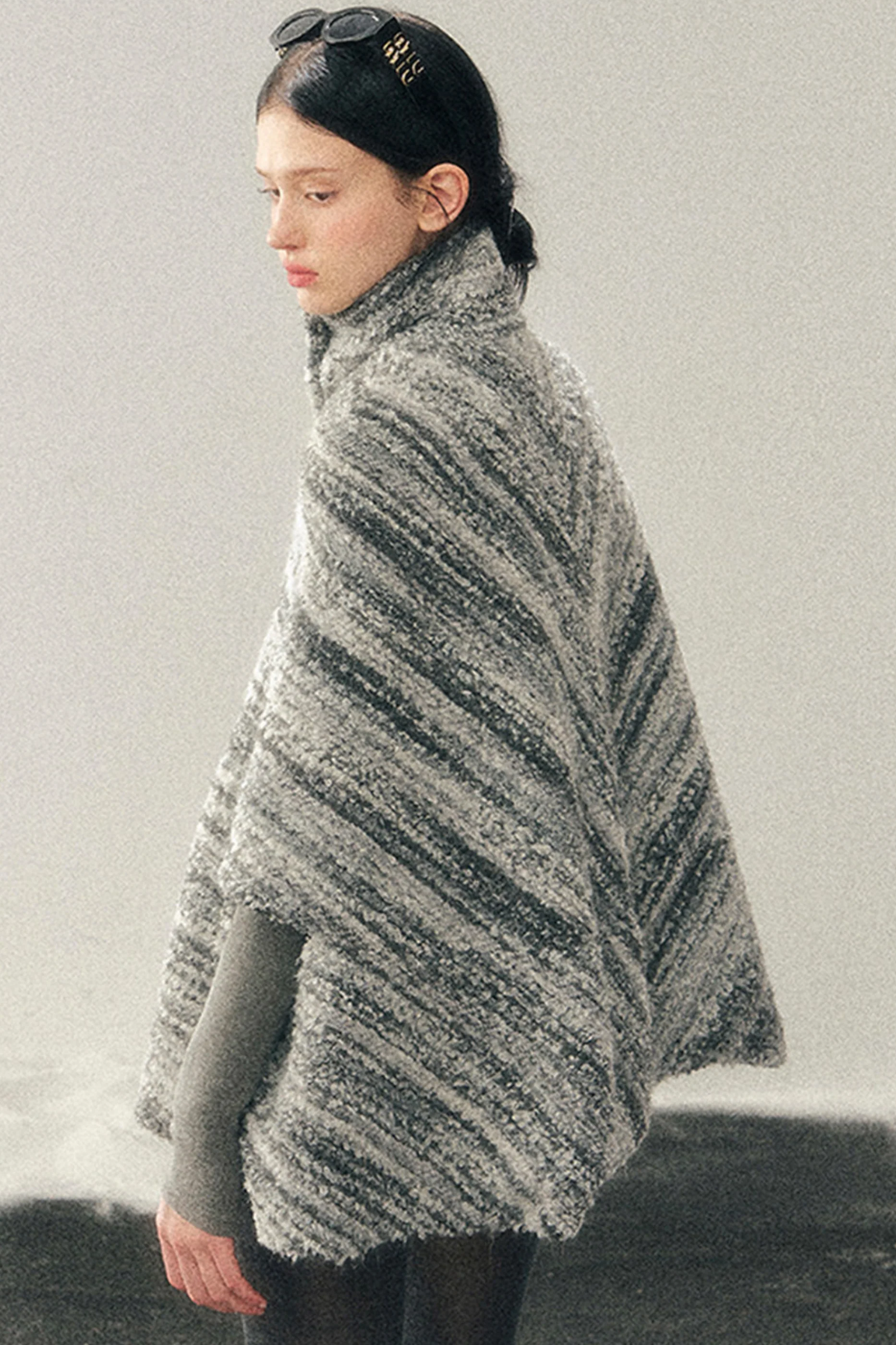 French Striped Wool Turtleneck Coat - Image 7
