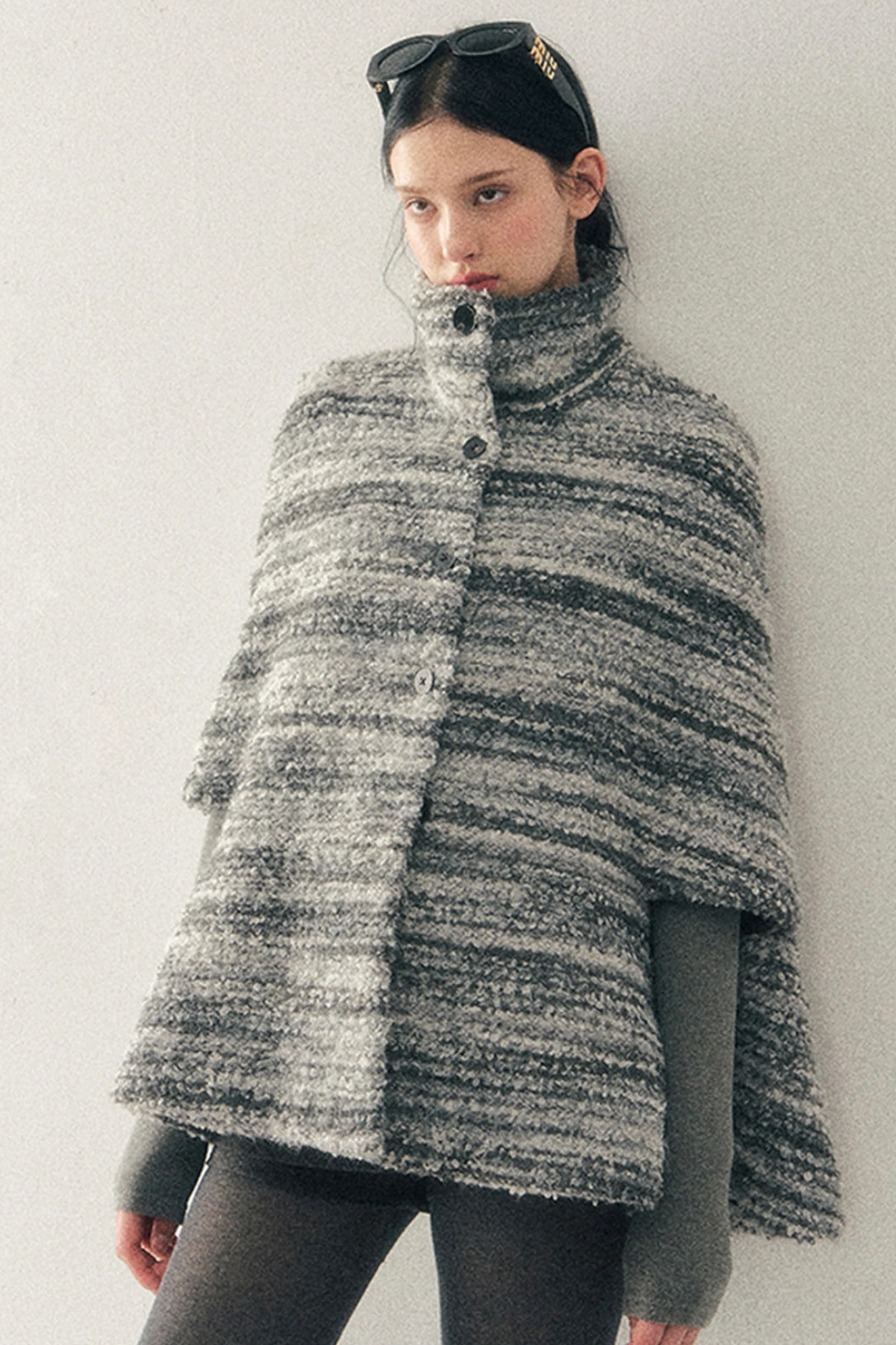 French Striped Wool Turtleneck Coat - Image 8