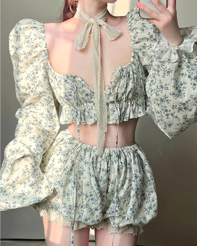 French Sweet Floral Chic Puff Coord - Image 2