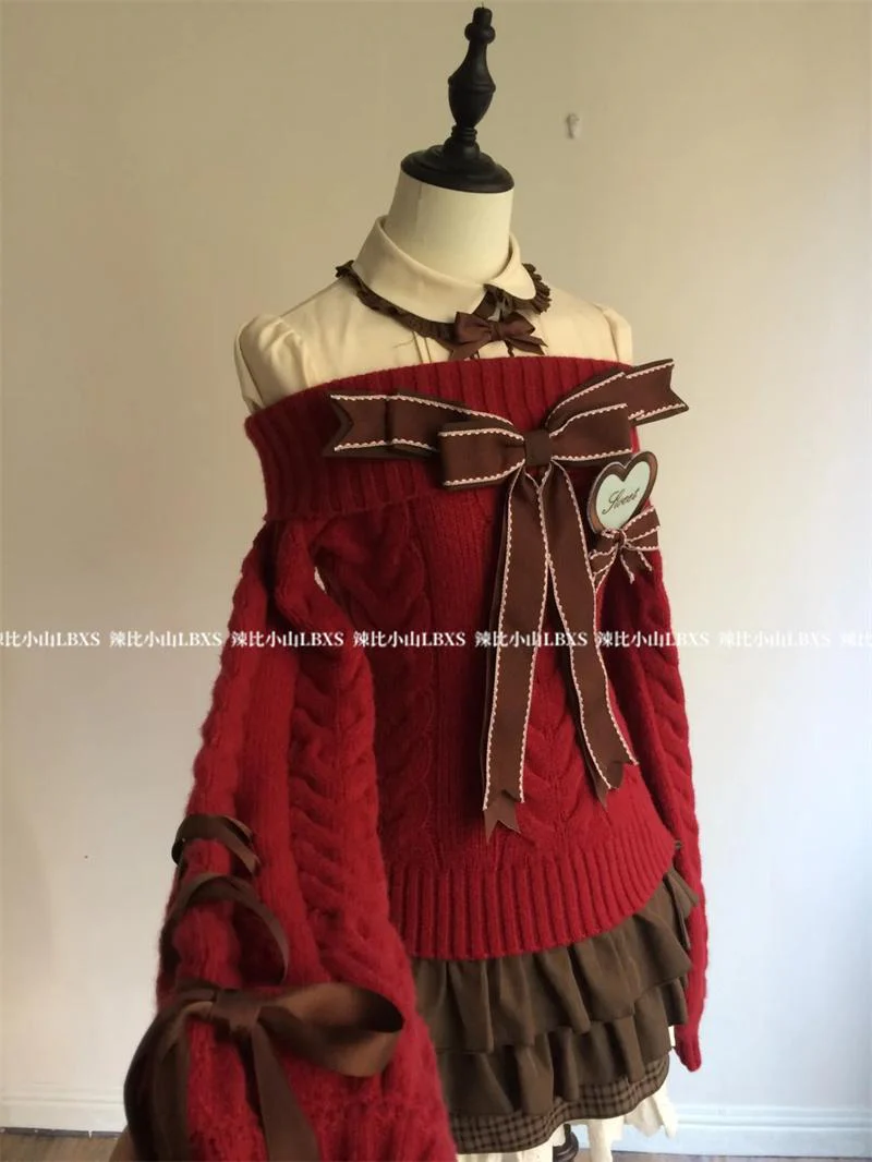 French Sweet Girl Bow Tie Sweater - Image 2