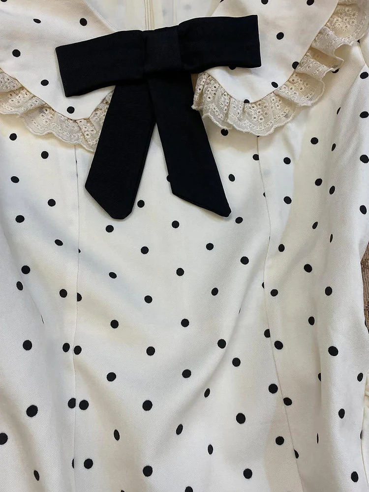 French white bow polka dot dress - Image 4