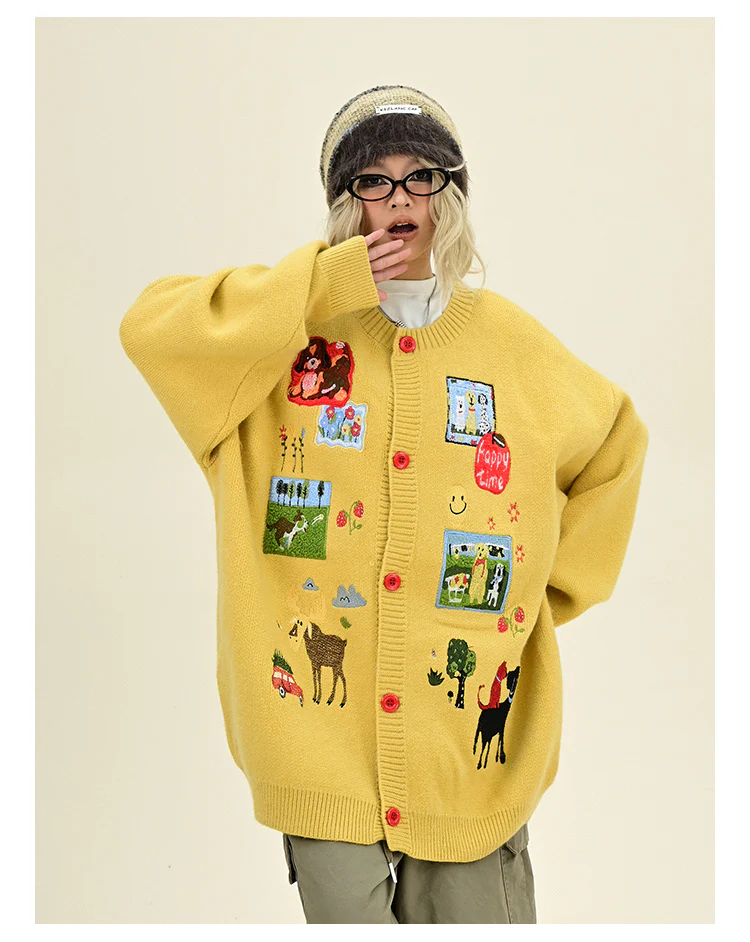 Fun Cartoon Yellow Cardigan - Image 3