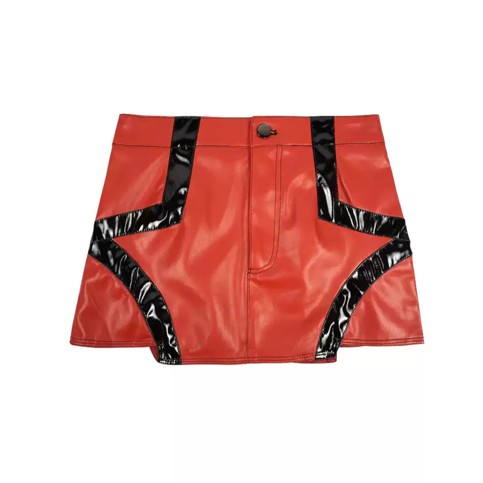 Functional style red and black hot girl leather skirt