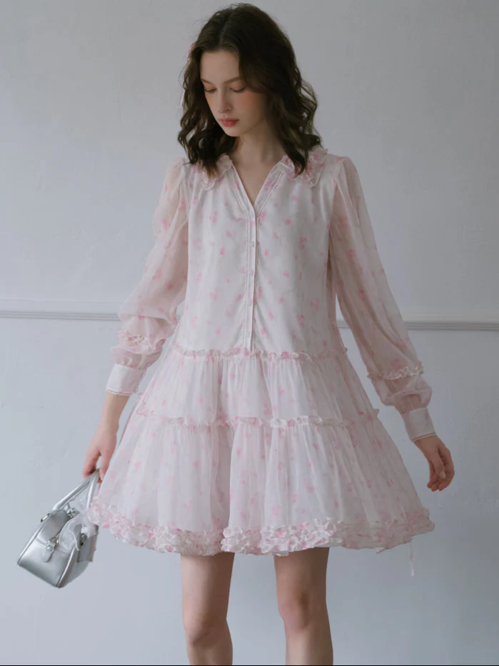 Fungus-edged Chiffon Lace Dress - Image 2
