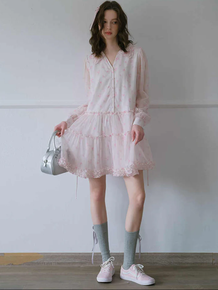 Fungus-edged Chiffon Lace Dress - Image 5