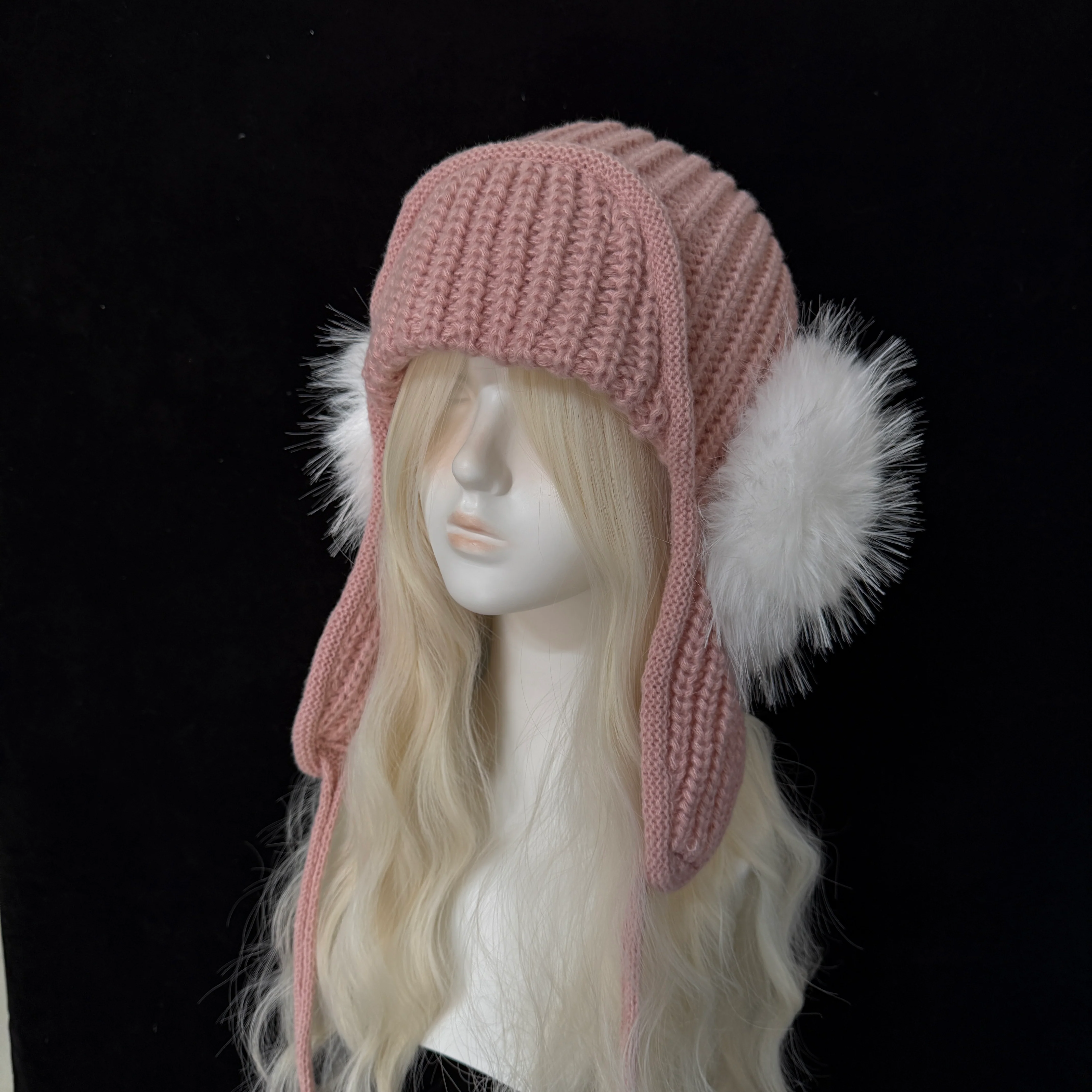 fur ball knitted coquette hat - Image 4