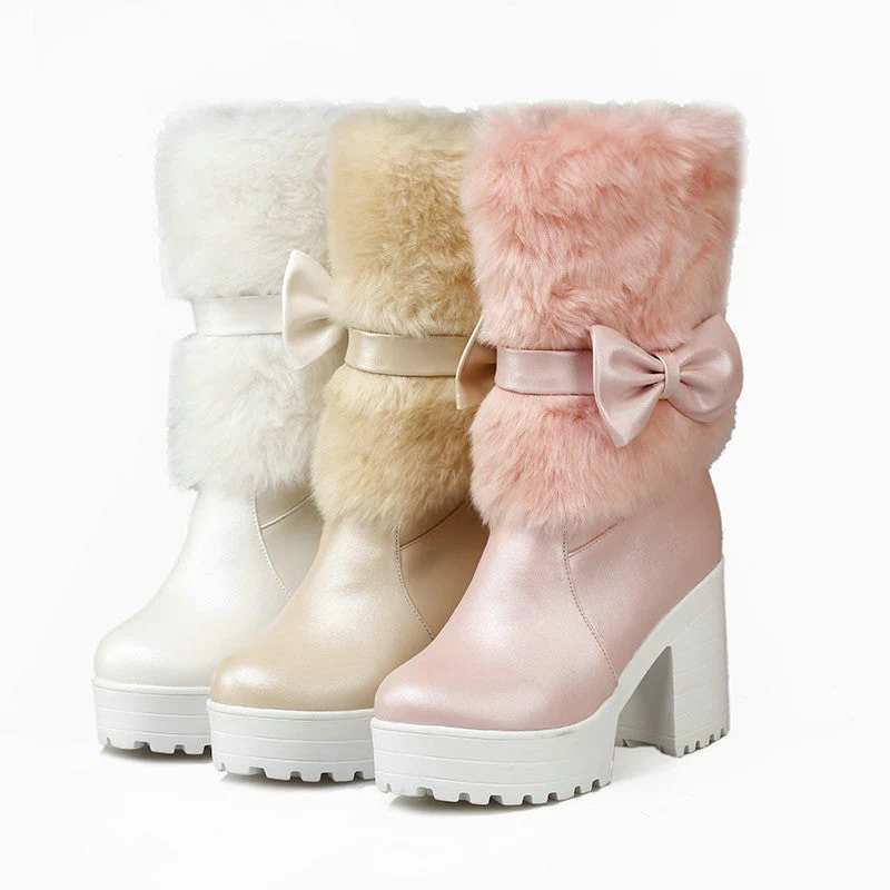 Furry Pink Bow Boots - Image 11