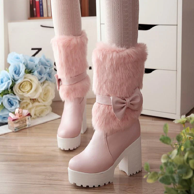 Furry Pink Bow Boots - Image 12