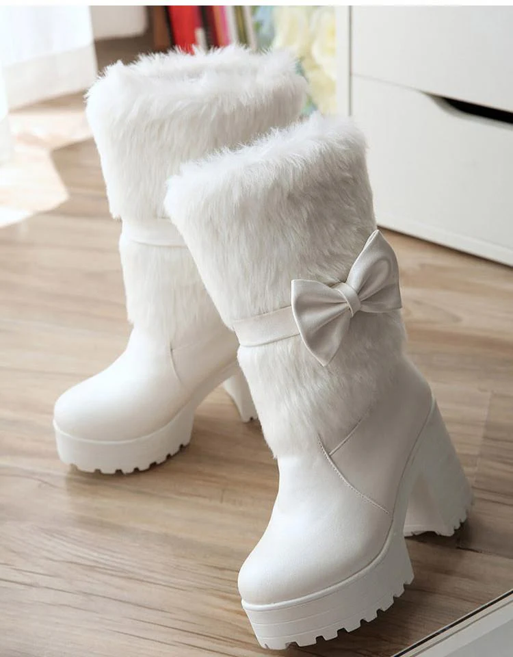 Furry Pink Bow Boots - Image 15