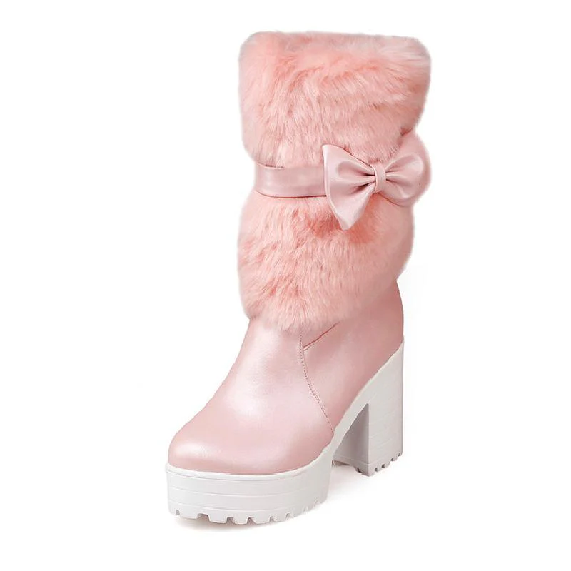 Furry Pink Bow Boots - Image 17