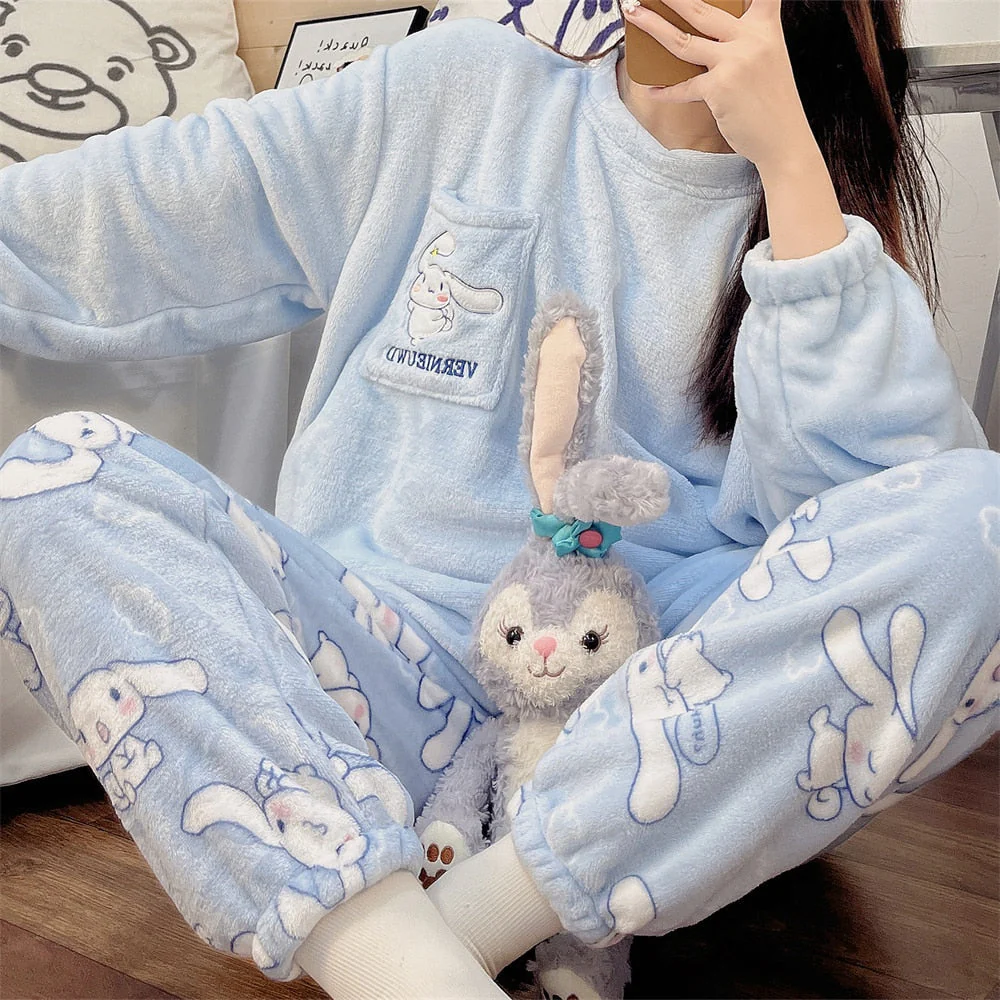 Fuzzy Kawaii Blue Pajama Set