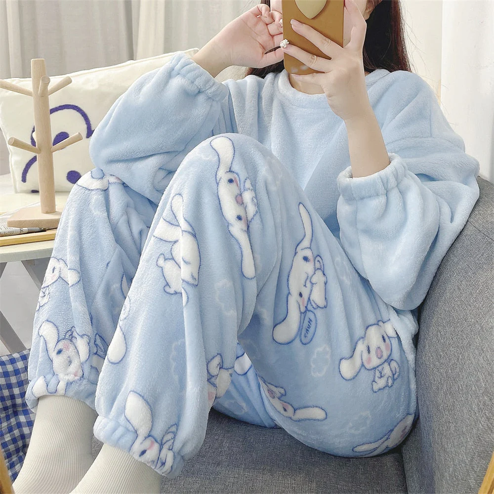 Fuzzy Kawaii Blue Pajama Set - Image 2