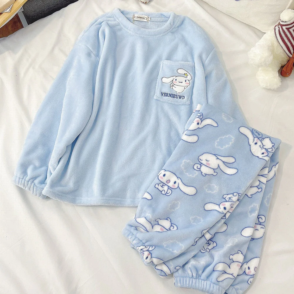 Fuzzy Kawaii Blue Pajama Set - Image 4