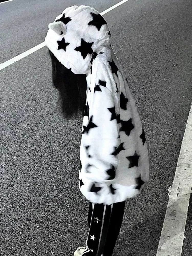 Fuzzy Star Oversized Zip Up Hoodie - Image 4