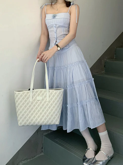 Gentle Blue Flower Suspender Top + Skirt - Image 2