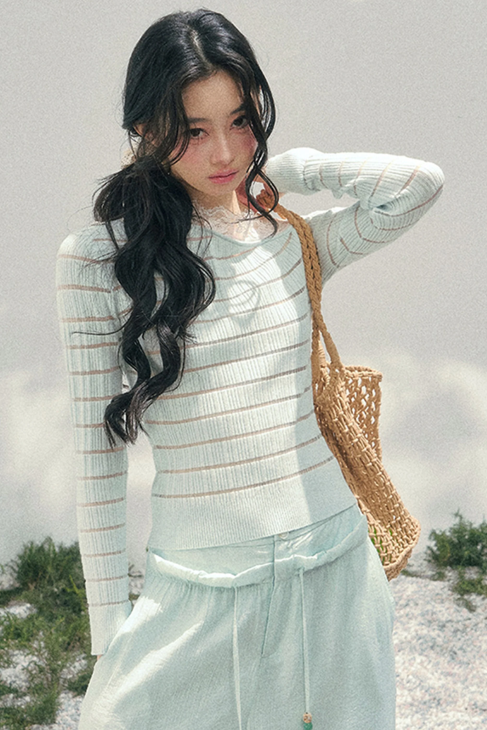 One-Shoulder Glance Lace Border Top - Image 2