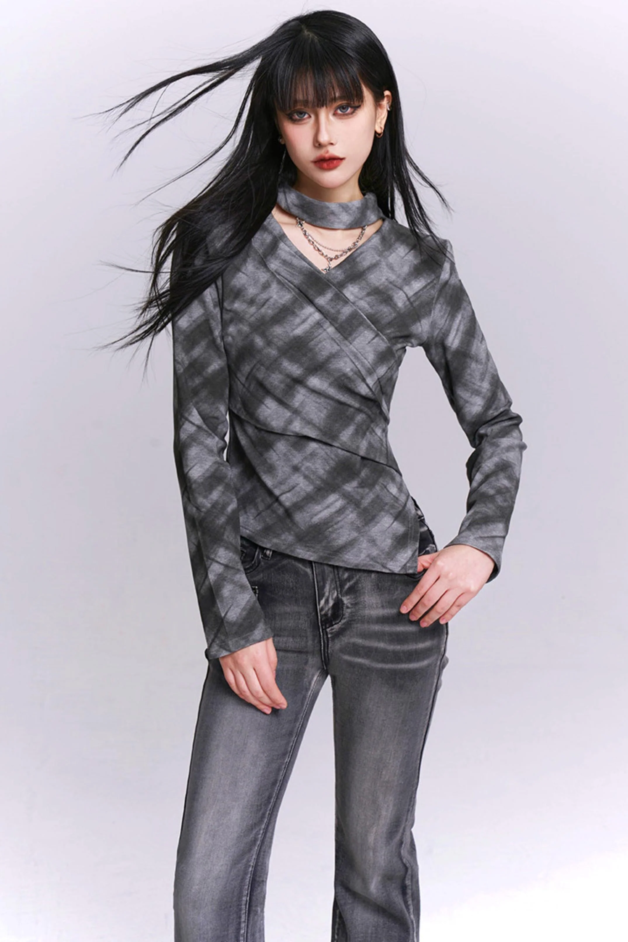 Ghostly Gray Plaid Top