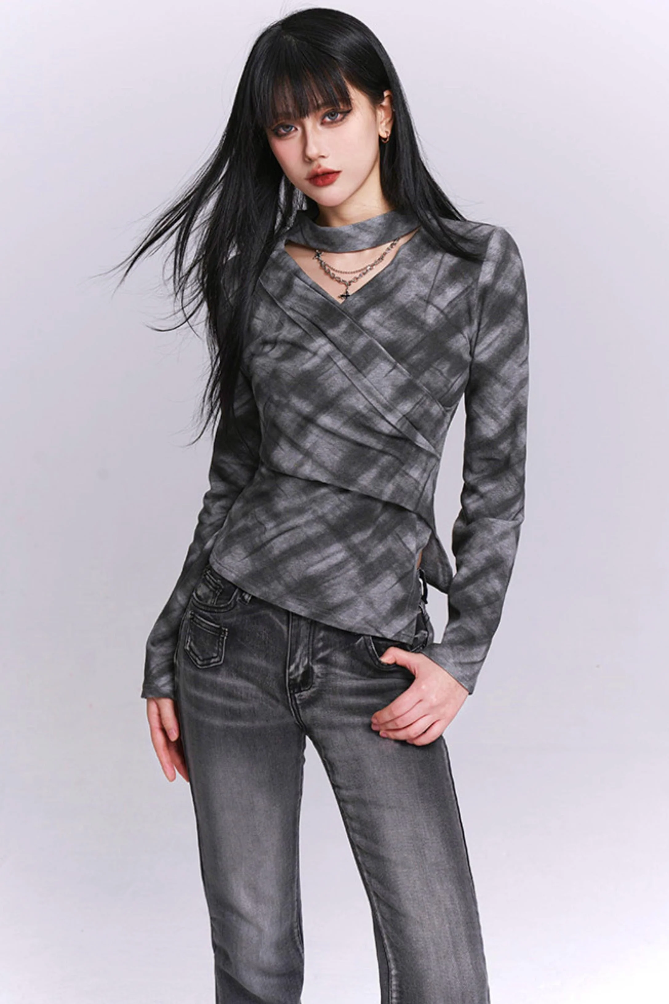 Ghostly Gray Plaid Top - Image 2