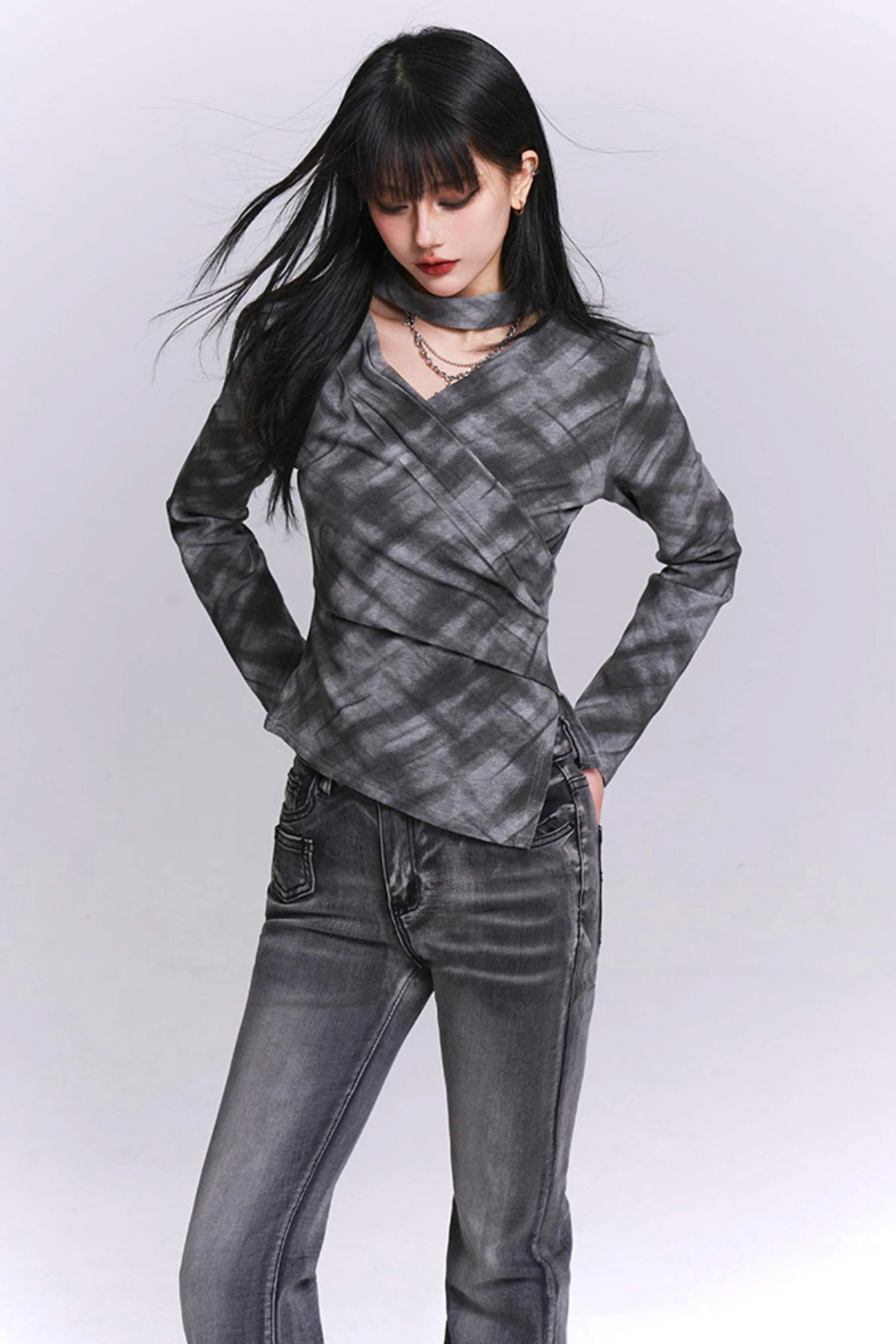 Ghostly Gray Plaid Top - Image 3