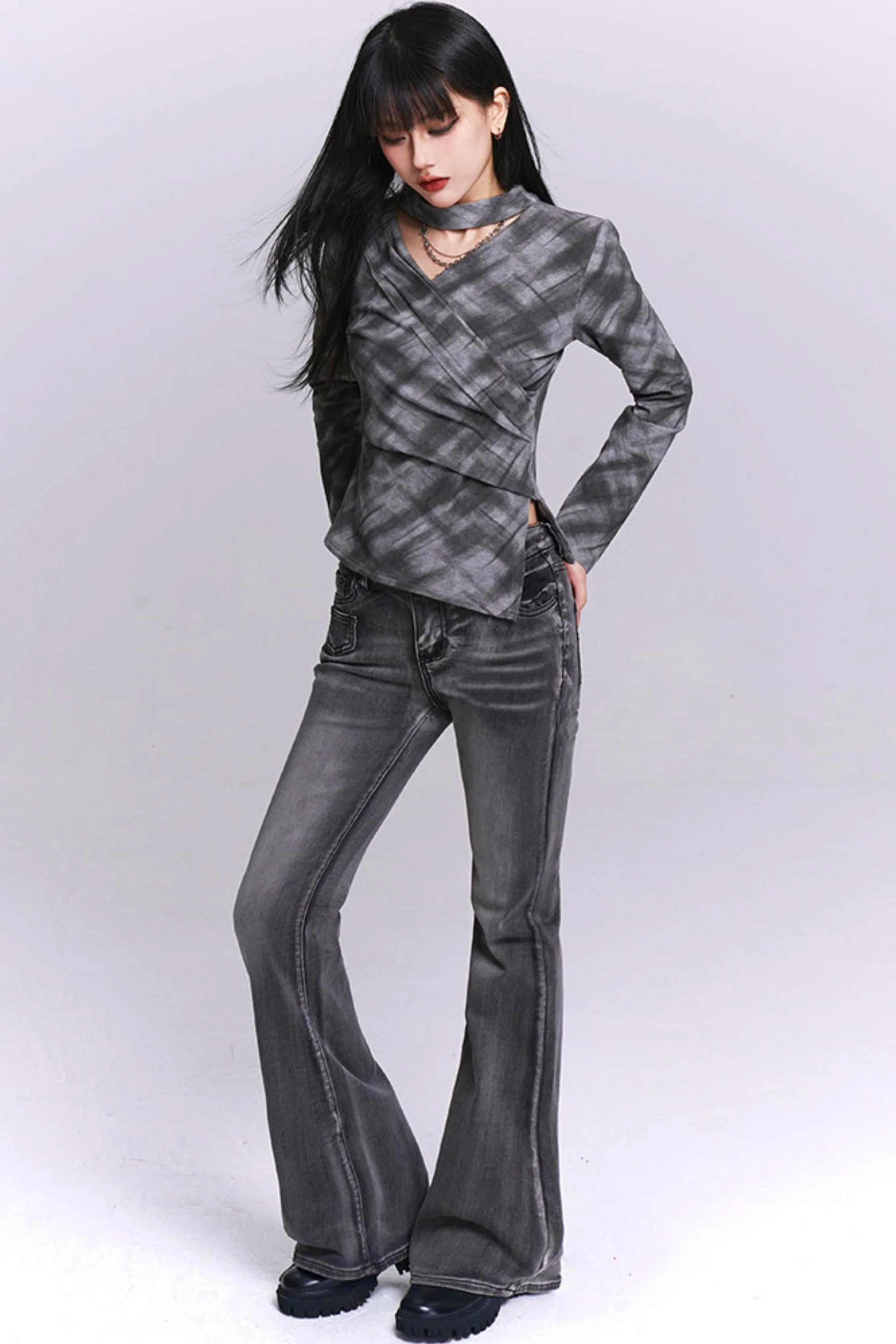 Ghostly Gray Plaid Top - Image 4