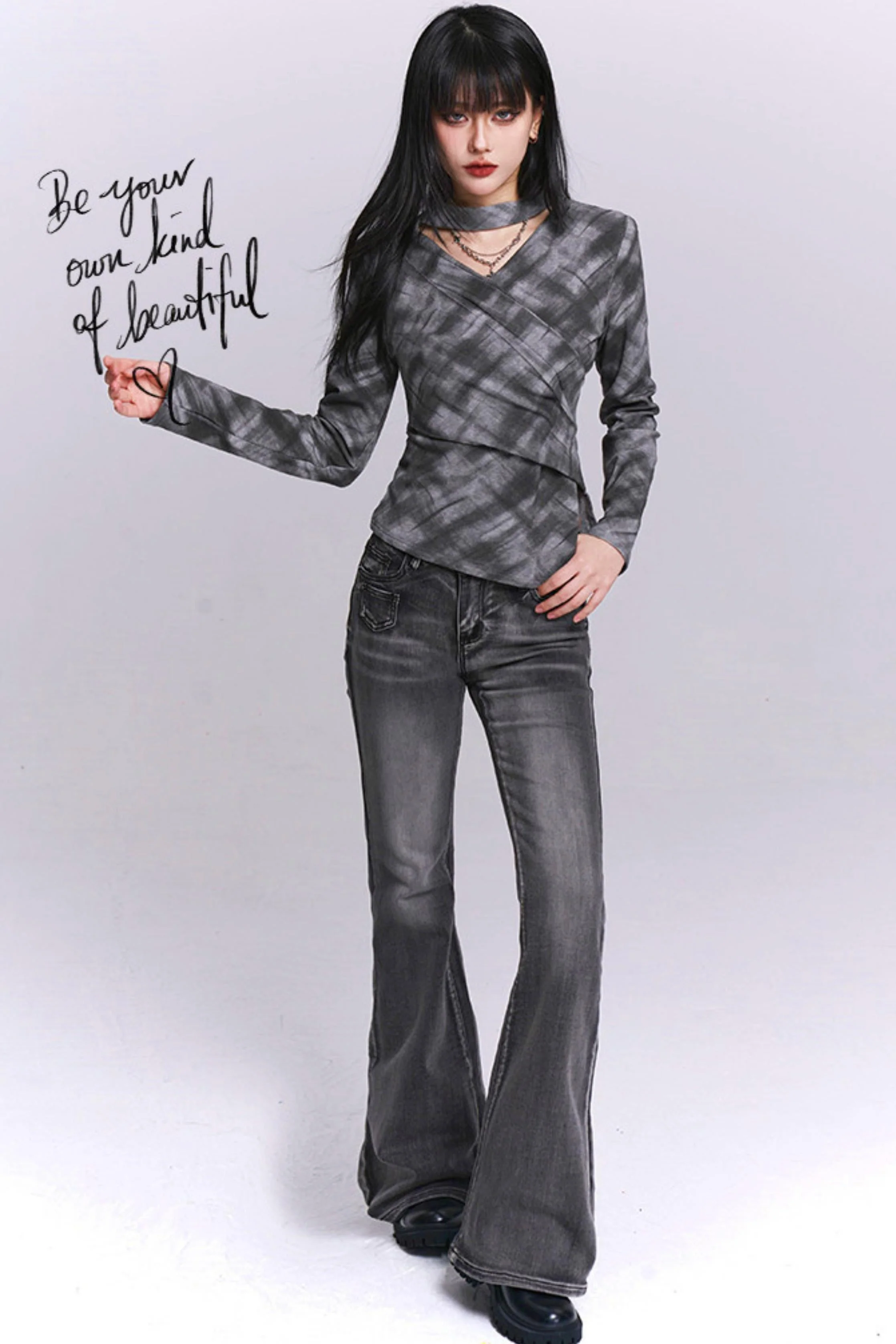 Ghostly Gray Plaid Top - Image 5